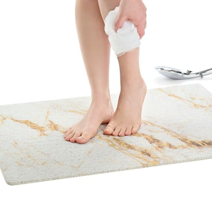 Enkosi Loofah Non-Slip Shower Mat - Shower Floors, Bathtub, Bathrooms, Wet Areas - Cushioned Bath Mat with Drain Holes - Quick Dry PVC, Secure Safety Pad Without Suction Cups (32x24 Marble Gold) - color: Marble White Gold, size: 32" x 24" (Rectangular)