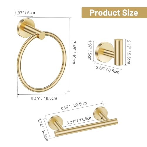 Brushed Gold Bathroom Hardware Set, Toilet Paper Holder, Towel Ring & Hooks | Lairuier Bathroom Accessories Include Stainless Steel Double Bases Toilet Paper Holder, Towel Ring, 2 Towel Hooks Wall Mount - color: Brushed Gold, size: Set B