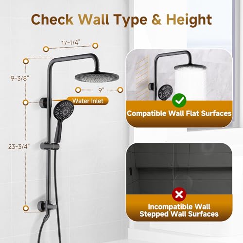 BRIGHT SHOWERS Shower System, 9 Inch Rain Shower Head with 5-Function Hand Shower, Dual Shower Combo with Height Adjustable Holder, Solid Brass Rail, 60 Inch Stainless Steel Hose, Oil-Rubbed Bronze - color: Oil Rubbed Bronze, size: 1.8 Gallon Per Minute