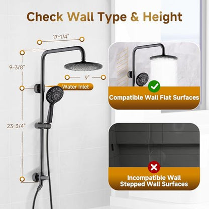 BRIGHT SHOWERS Shower System, 9 Inch Rain Shower Head with 5-Function Hand Shower, Dual Shower Combo with Height Adjustable Holder, Solid Brass Rail, 60 Inch Stainless Steel Hose, Oil-Rubbed Bronze - color: Oil Rubbed Bronze, size: 1.8 Gallon Per Minute
