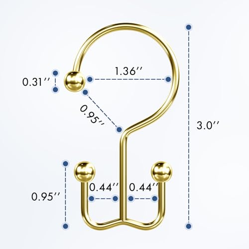 Bathway Shower Curtain Hooks Gold Shower Curtain Rings, 12 Pcs Double Hook Shower Curtain Hooks Rings Shower Curtain Hangers Rust Proof, Metal Shower Hooks for Bathroom Shower Curtain Rod - color: Gold, style: Minimalist