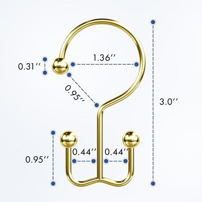 Bathway Shower Curtain Hooks Gold Shower Curtain Rings, 12 Pcs Double Hook Shower Curtain Hooks Rings Shower Curtain Hangers Rust Proof, Metal Shower Hooks for Bathroom Shower Curtain Rod - color: Gold, style: Minimalist