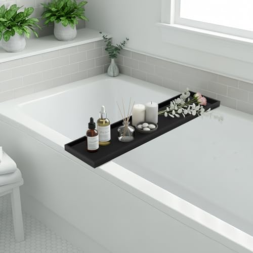 Acrylic Bathtub Tray, 29.9x7.9 Inch Bath Tray with 66lbs Capacity, 8mm Thick Spa Tub Shelf for Wine Book Tablet, Clear/Clear Black/Pure Black (Pure Black) - color: Pure Black