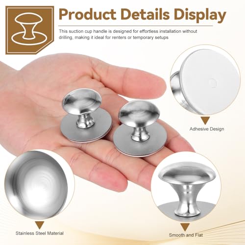 2pcs Self-Adhesive Suction Cup Door Handles Stainless Steel Cabinet Pulls for Shower Doors Glass Sliding Cabinets No Drilling Installation