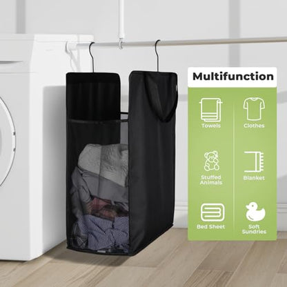 FENTEC Hanging Laundry Hamper，2 Pack Black Hanging Laundry Basket | Slim Laundry Hamper Bag with Handles, Portable Hanging Closet Hamper, Mesh Heavy Duty Hanging Laundry Bag - color: Black, size: 2 Pack-one Section