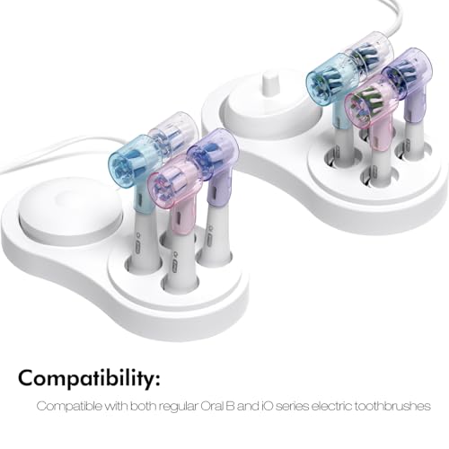 Toothbrush Head Covers & Toothbrush Holder for Oral B & iO Series, Multicolor and White - color: White & Transparent, Pink, Blue and Purple