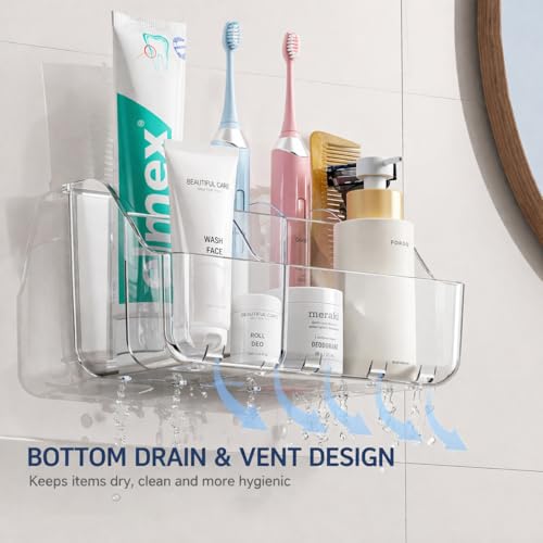 Sotfamily Clear Kids Toothbrush Holders for Bathrooms, 1 Pack(No-Drill) | Space-Saving Wall-Mounted Tooth Brush & Toothpaste Holder for Bathroom Countertop or Wall, Bathroom Organizers and Storage - size: 1 Pack