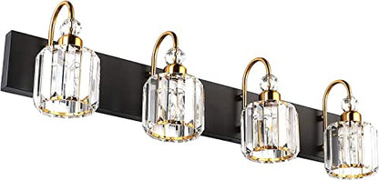 Ralbay LED Modern Vanity Lights Fixtures 4 Lights Black Vanity Lights Crystal Modern Matte Black Vanity Lights for Bathroom - color: Round-Black+Gold, size: 4-light