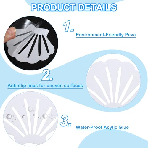 PATIKIL Bathtub Non Slip Stickers 3.54x2.76 Inch, 12 Pack Shell Safety Shower Floor Anti Slip Stickers with Adhesive Decals Scraper for Bath Tub Shower Floor Stair, White - color: White