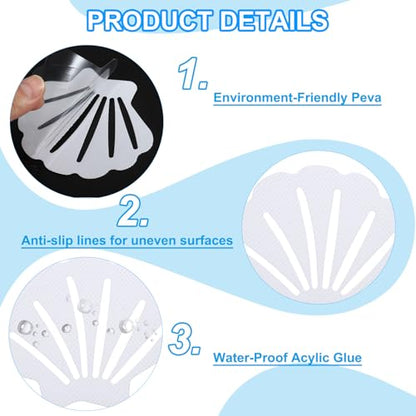 PATIKIL Bathtub Non Slip Stickers 3.54x2.76 Inch, 12 Pack Shell Safety Shower Floor Anti Slip Stickers with Adhesive Decals Scraper for Bath Tub Shower Floor Stair, White - color: White