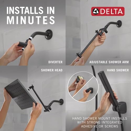 Delta Matte Black Rain Shower Head and Handheld Combo, 10-inch Square Shower Head Rainfall, Overhead Rain Showerhead, Matte Black 75527-BL - color: Matte Black