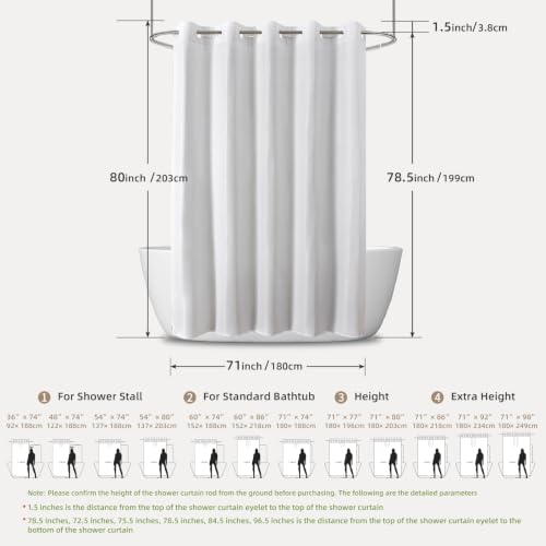 eachope No Hook Shower Curtain, Waterproof Slub Fabric, White 71x80 in | no separate liner, split grommets, waterproof backing, weighted hem, 160GSM slub fabric, machine washable, renter friendly - color: White, size: 71"W x 80"L (Pack of 1)