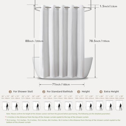 eachope No Hook Shower Curtain, Waterproof Slub Fabric, White 71x80 in | no separate liner, split grommets, waterproof backing, weighted hem, 160GSM slub fabric, machine washable, renter friendly - color: White, size: 71"W x 80"L (Pack of 1)