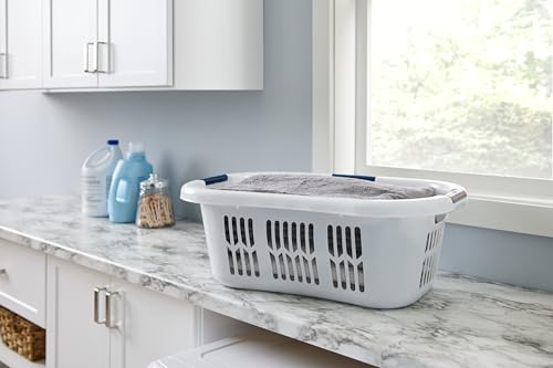 Rubbermaid Large Hip-Hugger Laundry Basket/Hamper, 1.5-Bushel, White, Stackable Storage Bin/Organizer for Bathroom/Bedroom/Dorm/Home - size: 1.5 Bushel, style: Large Hip Hug Basket