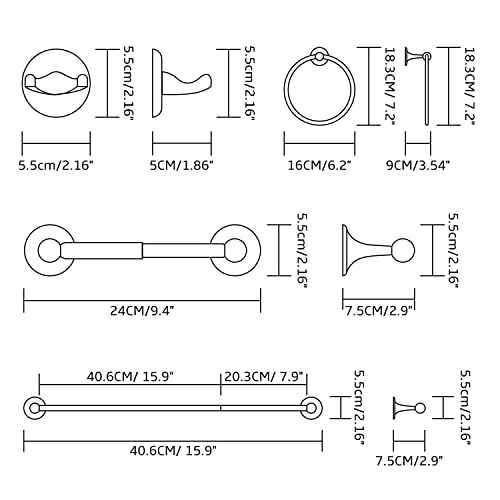 BGL Bathroom Hardware Set Grey Electroplating 4-Piece Bathroom Accessories Set Wall Mounted Adjustable Towel Bar Robe Hook Toilet Paper Holder Towel Ring Glossy Grey - color: Gunmetal Grey