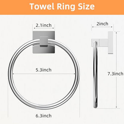 RUACQ Towel Ring, Hand Towel Holder for Bathroom Wall, Chrome, 2 Pack | Wall Mounted Hand Towel Bar, 304 Stainless Steel Towel Hanger, Square Base, Round Towel Holder Design, Modern, Heavy Duty - color: Chrome, size: 2