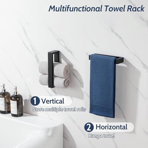 Sayayo Matte Black Towel Bar for Bathroom, 8 Inch Hand Towel Holder Wall Mount Square Towel Ring SUS304 Stainless Steel Towel Rack - color: Black, size: 8 INCH