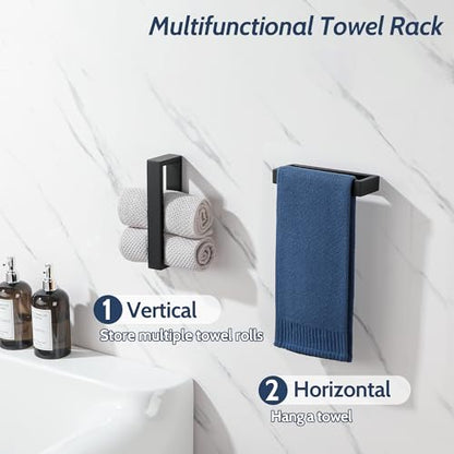 Sayayo Matte Black Towel Bar for Bathroom, 8 Inch Hand Towel Holder Wall Mount Square Towel Ring SUS304 Stainless Steel Towel Rack - color: Black, size: 8 INCH