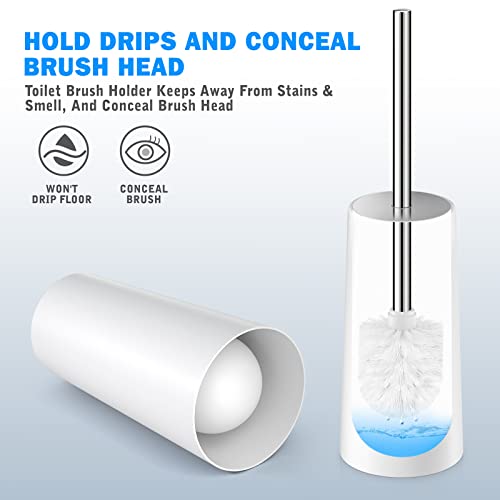 Toilet Brush and Holder, 2 Pack Toilet Brush with 304 Stainless Steel Long Handle, Toilet Bowl Brush for Bathroom Toilet-Ergonomic, Elegant,Durable (White) - color: White