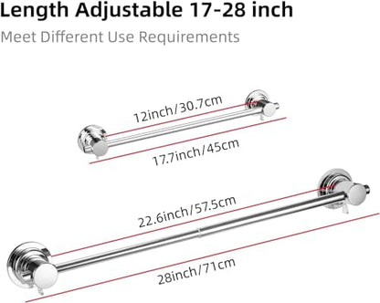 JiePai 17-28 Inch Extendable Suction Cup Towel Bar for Bathroom,Chrome | Adjustable,No Drill Removable Vacuum Towel Rail,Heavy Duty Wall Mount ,For Smooth Surfaces,for Bathroom & Kitchen - color: Chrome