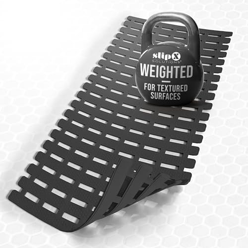 SlipX Solutions 31"x15" Weighted Non Slip Bath Mat for Textured Tubs, Black | No Suction Cup Design, Safe For Refinished Bathtubs & Showers, Doesn't Float, Stays Put On Tile, Texture, & Stone - color: Black