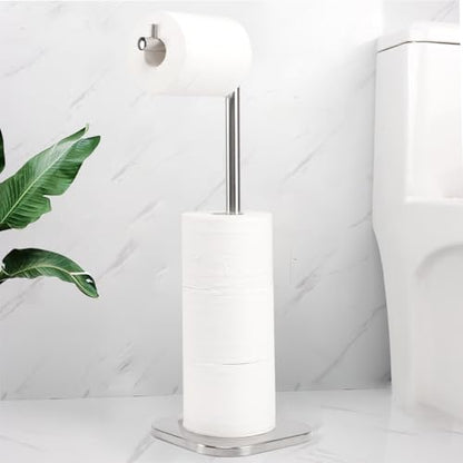 Toilet Paper Holder Stand, Free Standing Tissue Paper Storage for Bathroom, Stainless Steel Toilet Paper Stand with Reserve for 5Roll Weighted Base Bathroom Toilet Roll Holder(Brushed Nickel) - color: Brushed Nickel