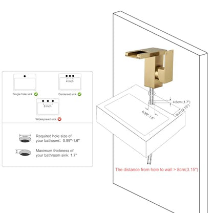 Hoimpro LED Bathroom Faucet 1 Hole, Single Handle Sink Faucets Brushed Gold | Waterfall Widespread Faucet, 3 Colors Light Changing, with Pop-up Drain & cUPC Supply Lines, for Sink Vanity RV Restroom - color: Brushed Gold