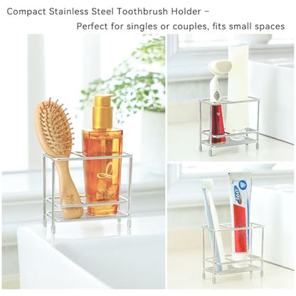 Stainless Steel Electric Toothbrush and Toothpaste Holder for Bathrooms | Toothbrush Holders for Countertop, Bathroom Accessories for Razor, Comb's Storage - Two Slots, Silver - size: Small