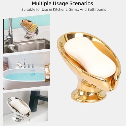 Bar Soap Holder, Soap Dish for Shower, Self Draining Soap Dish, Metallic Glossy Ceramic Soap Holder, Used for Sinks, Bathrooms, Showers,Kitchens (Golden) - color: Golden