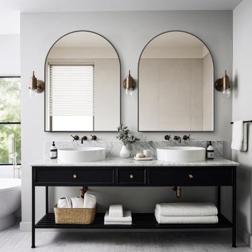 Arched Bathroom Mirror, Black, 40"x30" - color: Black, size: 40"L x 30"W