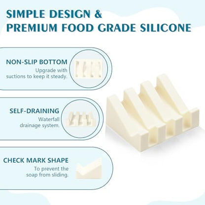 Self Draining Soap Dish Holder,Silicone Soap Dish,for Bathroom,Kitchen, Sponges，Can Extend Soap Life，Keep Soap Bars Dry and Easy Cleaning (Cream White,2-Pack) - color: Cream White,2-pack