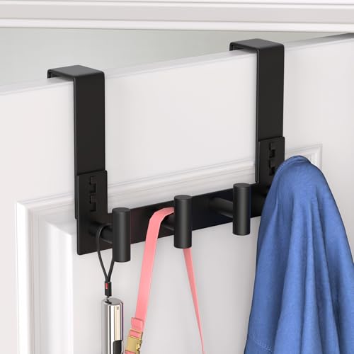 WUIVIUT Door Towel Rack, Wooden Door Metal Hook, Heavy-Duty Storage Clothes Hanger, Outerwear Backpack (4 Hook, Fits 1-3/4'' Thick) - size: T Shape 4 Hook, Black