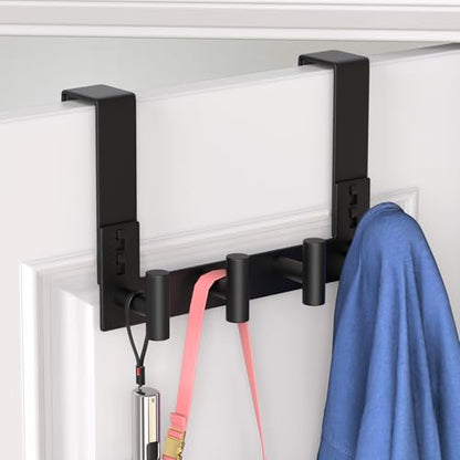 WUIVIUT Door Towel Rack, Wooden Door Metal Hook, Heavy-Duty Storage Clothes Hanger, Outerwear Backpack (4 Hook, Fits 1-3/4'' Thick) - size: T Shape 4 Hook, Black