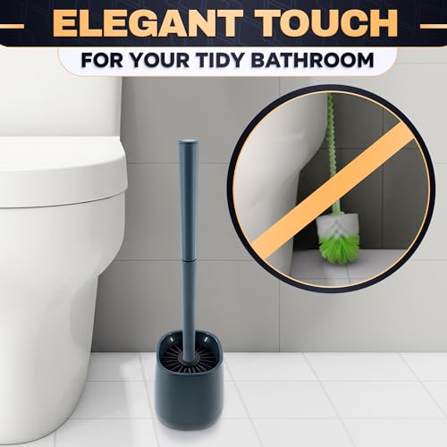 Toilet Brush and Holder, Silicone and Plastic (Grey) | Toilet Brush and Plunger Set, Easy to Place and Simple to Store After Use, Compact Bath Accessory for Small Spaces - color: Gray