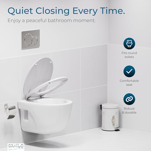 SANILO Wooden Toilet Seat with Soft Close [ROUND] - Decorative, Quiet & Slow Close Molded Wood Seat - With Strong Bumpers & Hinges - Adjustable Fit – White Wood - color: White Wood