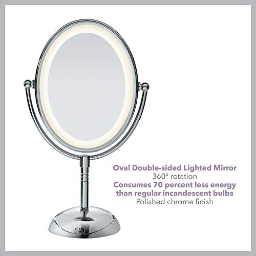 Conair Lighted Makeup Mirror, LED Vanity Mirror, 1X/7X Magnifying-Mirror, Double Sided, Battery Operated in Polished Chrome, 8.4 x 5.5 x 8 inches (Pack of 4) - size: 4.7"L x 8"W (Pack of 4), style: Battery Operated