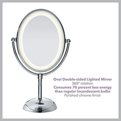 Conair Lighted Makeup Mirror, LED Vanity Mirror, 1X/7X Magnifying-Mirror, Double Sided, Battery Operated in Polished Chrome, 8.4 x 5.5 x 8 inches (Pack of 4) - size: 4.7"L x 8"W (Pack of 4), style: Battery Operated