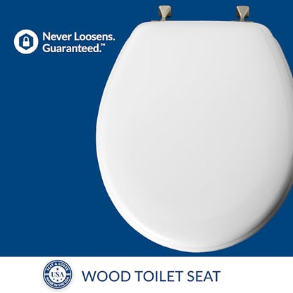 MAYFAIR 844BN 000 Toilet Seat with Brushed Nickel Hinges will Never Come Loose, ROUND , White, 1 Pack - ROUND - size: Round, style: Brushed Nickel Hinge