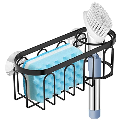 2-in-1 Sponge Holder for Kitchen Sink, Sink Caddy Kitchen Sink Organizer with 3 Suction Cups, No Drill Rustproof Sink Sponge Holder for Dish Brush, Soap & Sponge (Black) - color: A Style-Black