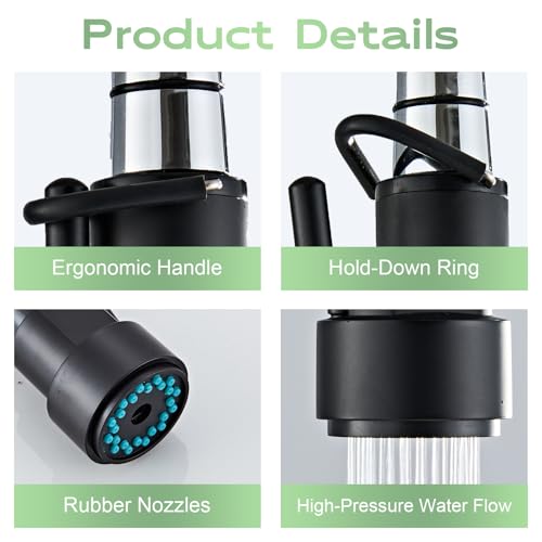 Pull Down Kitchen Faucet Replacement Head, 3-Mode Spray Head with Stream/Spray/Pause, High Pressure Anti-Clog Nozzle, Easy Installation, Universal Fit for Most Kitchen Faucets Matte Black - color: Industrial Spray Head - Matte Black