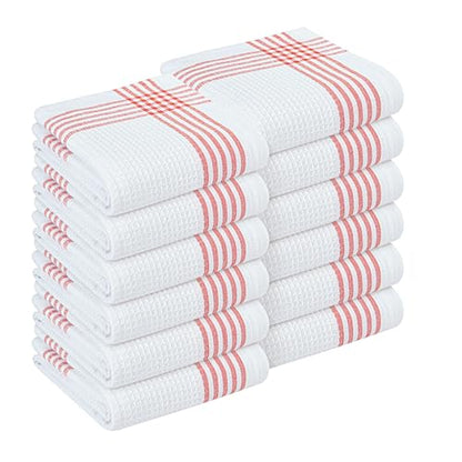 Red and White Waffle Weave Kitchen Towels 12 Pack, 16x26 Inch, Cotton Dish Towels with Hanging Loop, Quick Dry, Absorbent, Machine Washable, Durable for Kitchen & Cleaning - color: Red, White, style: 12 Pack