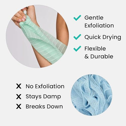 Dermasuri Japanese Exfoliating Washcloth, Body & Back Scrubber, 36 in | Extra-long Exfoliating shower towel, loofah exfoliator removes dry dead skin, quick-dry daily washcloth for all skin types