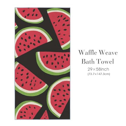 Waffle Bath Towel 29"x58" Quick Dry Watermelon Seamless Pattern Bath Towel, Lightweight Fast Drying Towel, Soft Large Bath Towel for Bathroom, Gym, Travel, Beach Towel
