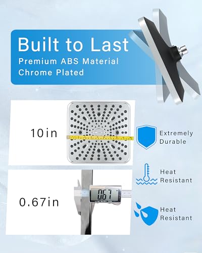 Square Shower Head, 6 Spray Modes High Pressure 10 Inch Chrome Shower heads, Rainfall & Massage Anti-Clog Nozzles Easy-Clean Surface for Spa Experience, Large Showerheads - color: Chrome