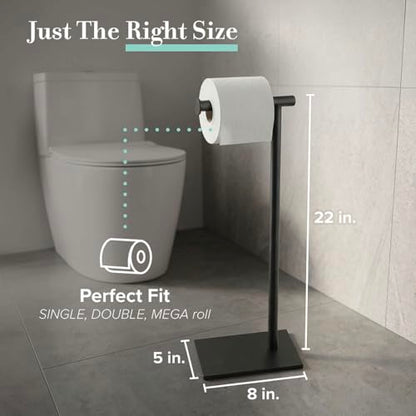 Gatco 1431MX Modern Square Base Toilet Paper Holder Stand, Matte Black, 22.25"H - color: Matte Black, 22.25"h