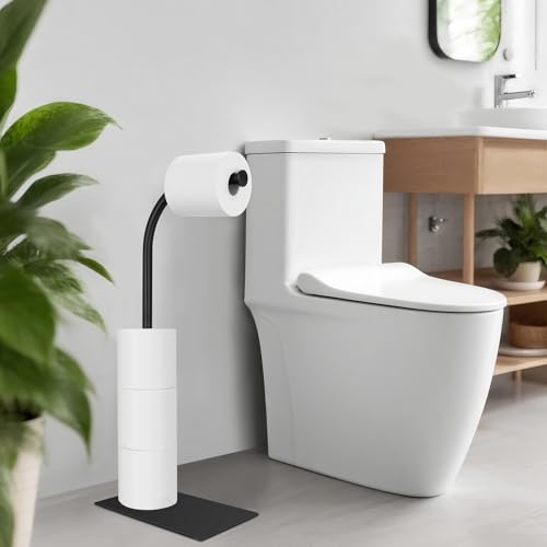 Toilet Paper Holder Stand, Free Standing Toilet Paper Holder | with Weighted Base, for Bathroom Storage Holds Reserve Rolls
