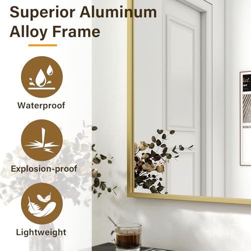 HARRITPURE 28"x20" Rectangle Bathroom Mirror, Gold Vanity Wall Mirror | Aluminum Alloy Frame Wall Mirror, Horizontal or Vertical Wall Mount for Entryway Bedroom Living Room - size: 28"L x 20"W