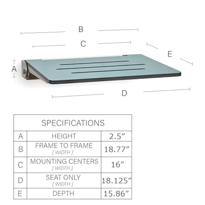 18 inch Silhouette Slimline Folding Wall Mount Shower Bench Seat, Teal Seat with Silver Frame - color: Teal Seat With Silver Frame