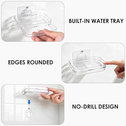 1 Pack Plastic Soap Dish for Shower Wall, Clear Shower Soap Holder with Strong Adhesive, Bar Soap Holder for Bathroom Storage & Kitchen Sink Organizer - size: 1 Pack