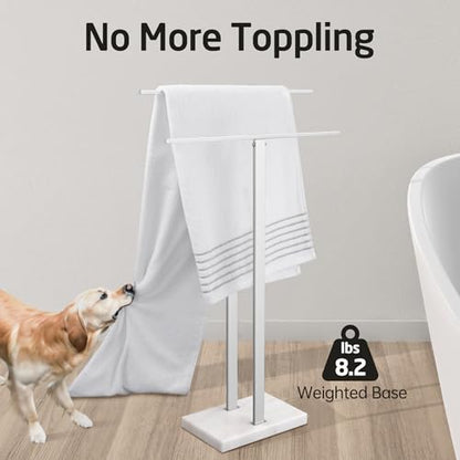 KES Standing Towel Rack with Marble Base, 2-Tier 33” H Polished Silver | Heavy Weighted Base, SUS304 Stainless Steel, Anti-rust, Freestanding, Bathroom Floor, Fits Bath Towels & Hand Towels, BTH217 - color: Polished Silver, size: 33” H (2-tier)